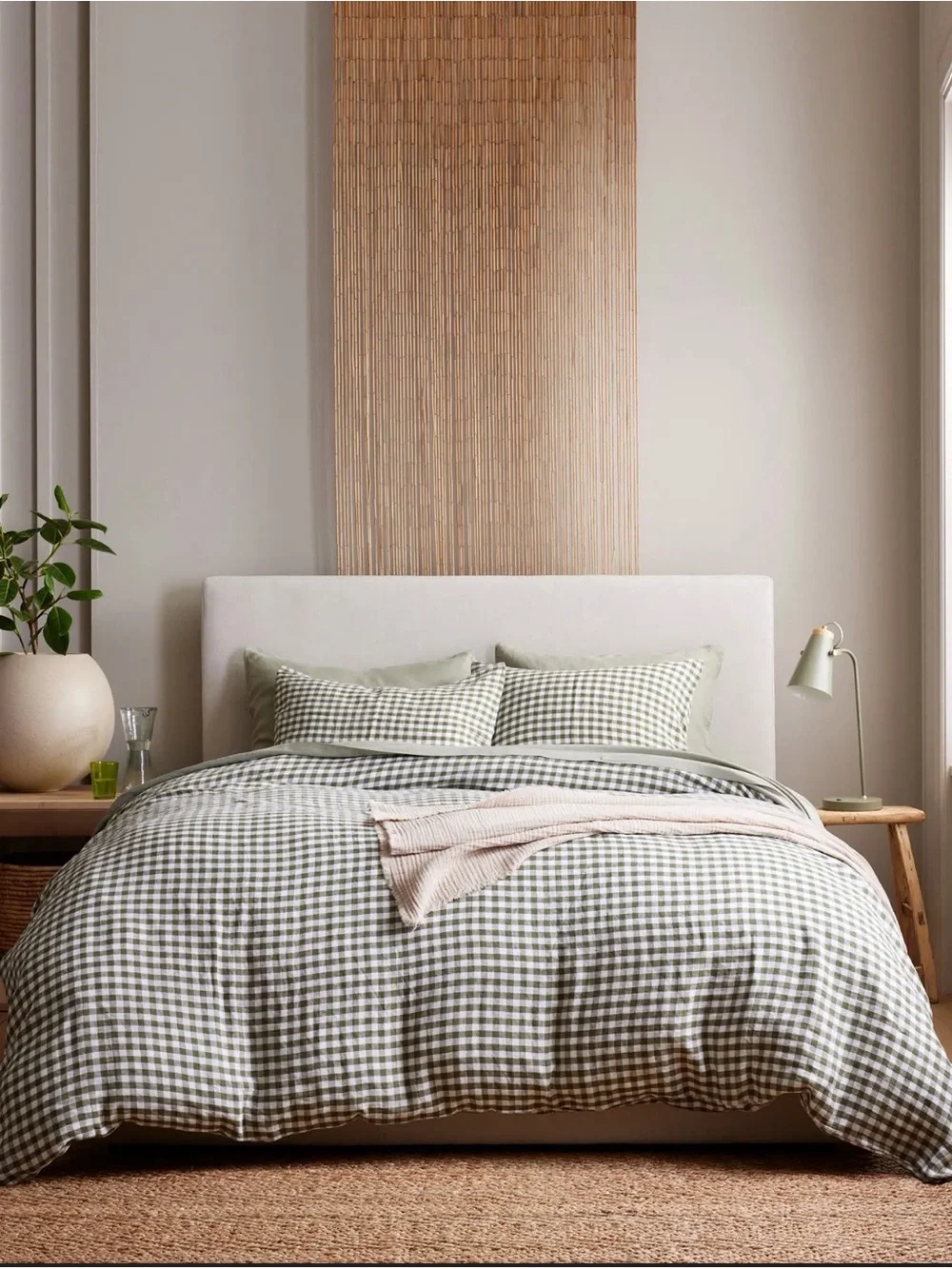Quince NWOT European Linen Gingham Duvet Cover Set in Olive King/Cal King 1248